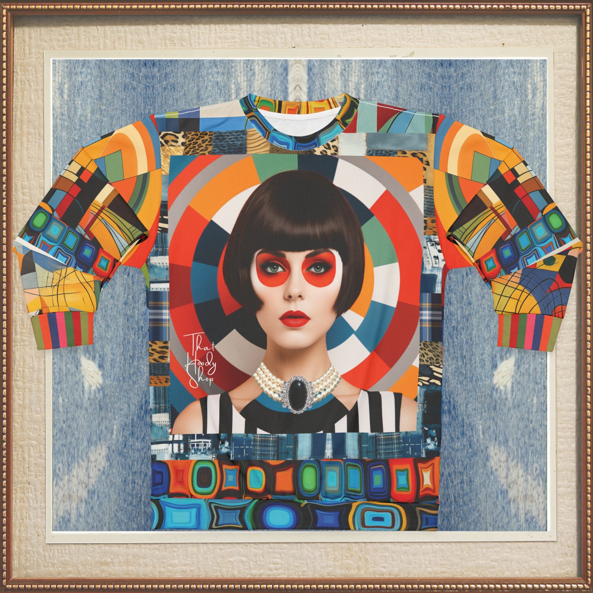 Bulls Eye Beatnik Girl Abstract Print Unisex Sweatshirt (Gold Label)