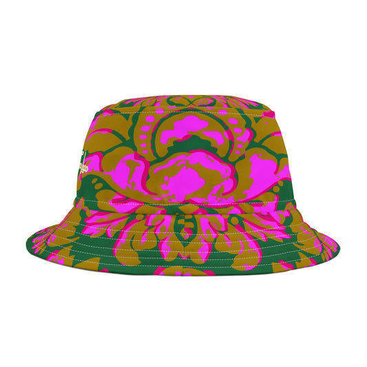 Fleur de Lis in Pink and Green Vibrant Bucket Hat