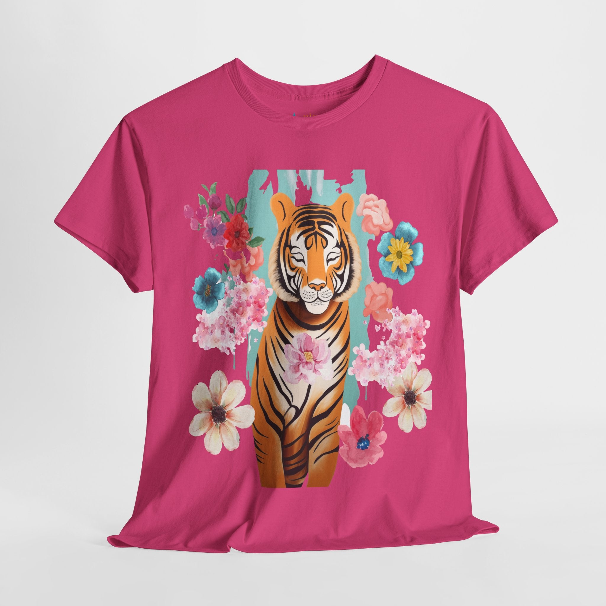 Tiger at Peace in Flowers Heavyweight Unisex Tee