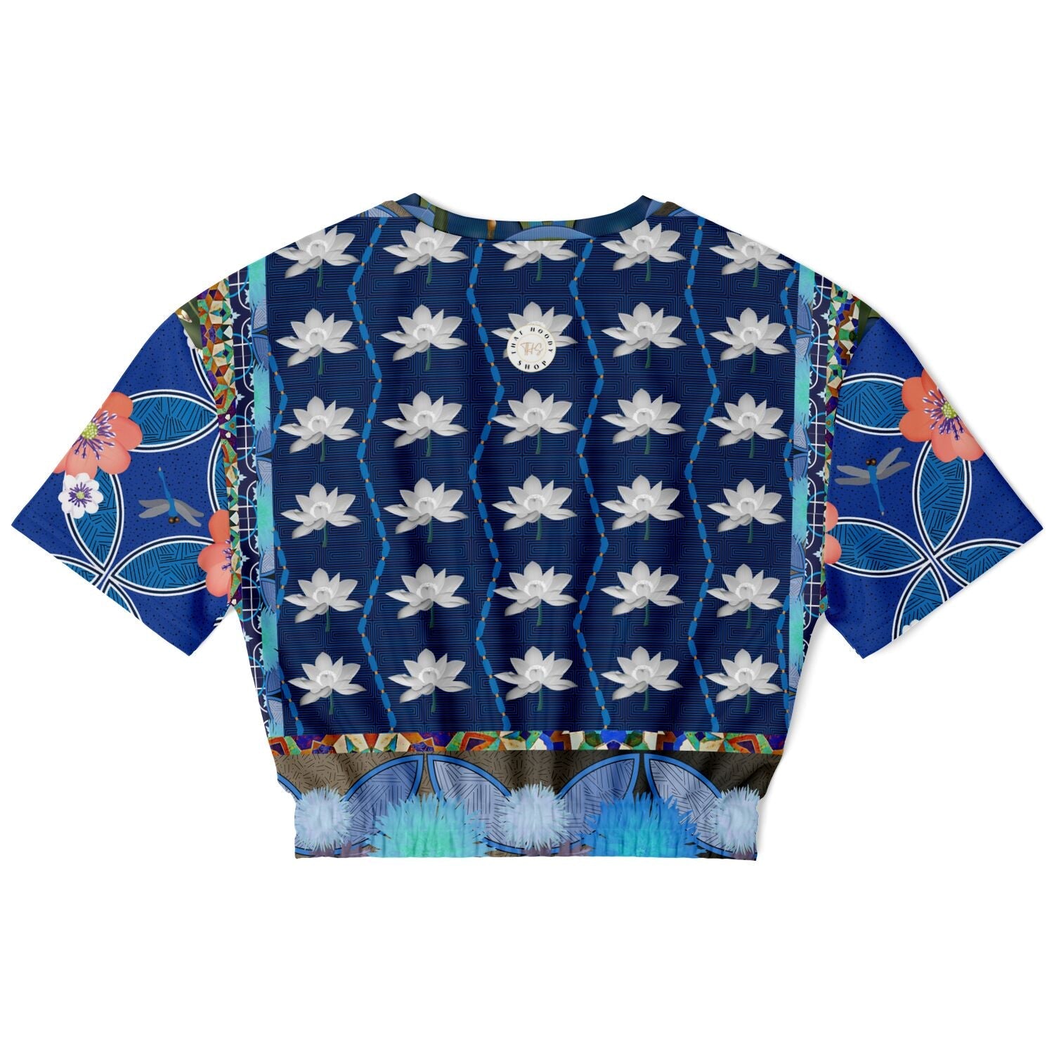 Dahlia Lama Lotus Flower Print Eco-Poly Short Sleeve Cropped Pullover