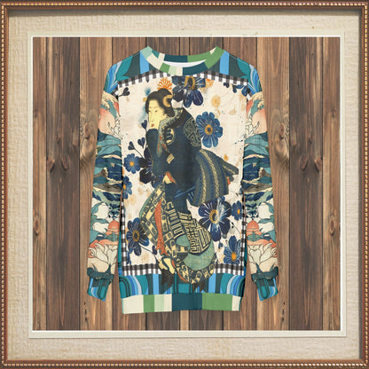 Femme Fatale in Blue Robe Japanese Block Art Unisex Sweatshirt (Gold Label)