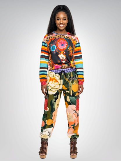 Gold Fish in Garden Floral Splendor Eco-Poly Cargo Joggers
