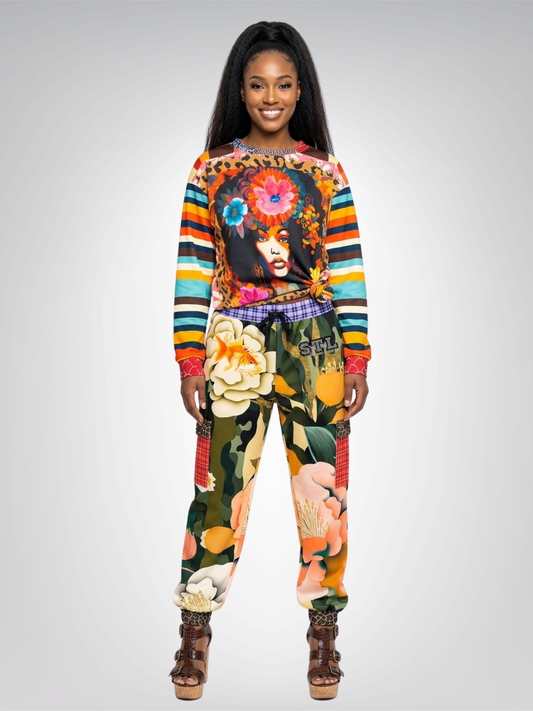 Gold Fish in Garden Floral Splendor Eco-Poly Cargo Joggers