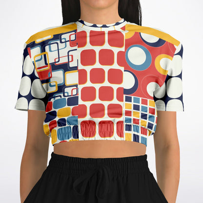 Primary Skool Geo Print Eco-Poly Short Sleeve Cropped Pullover