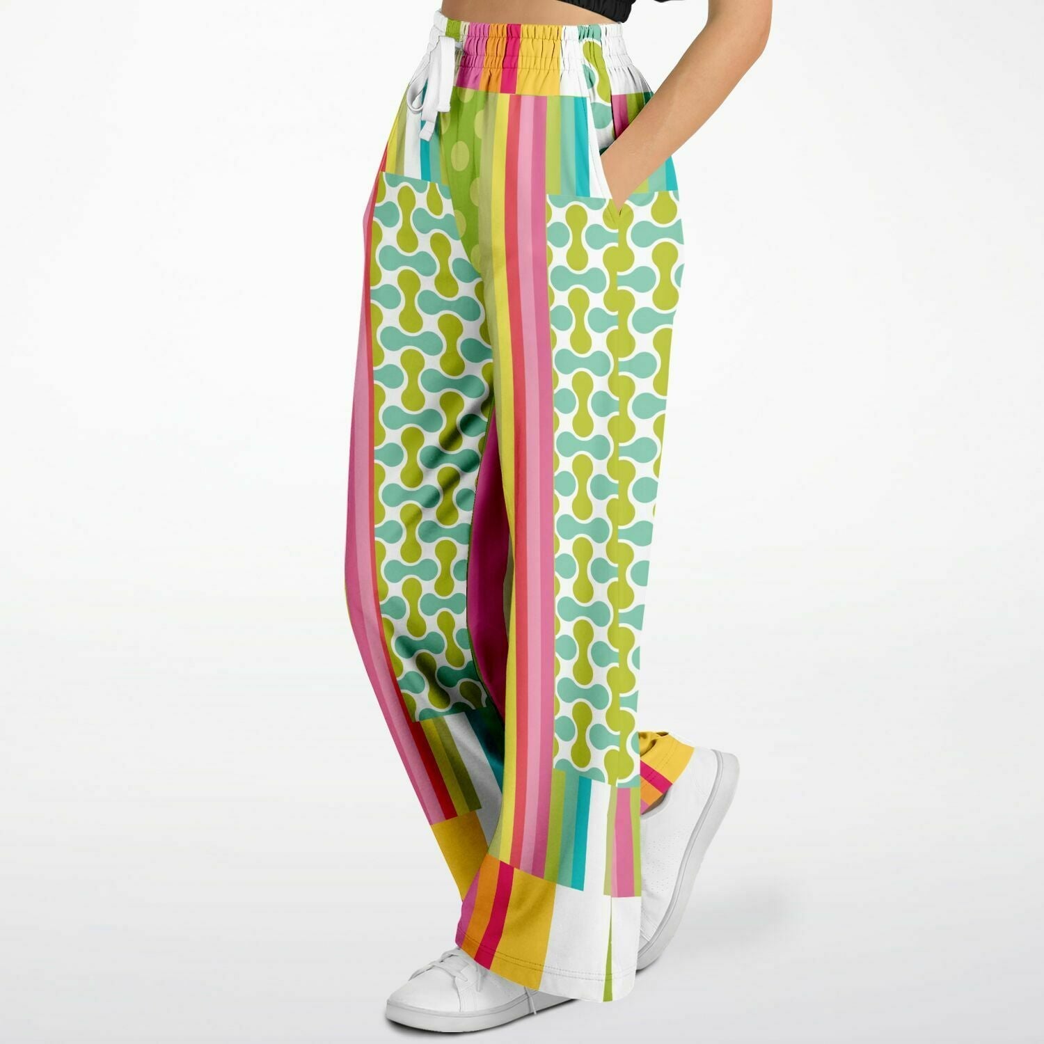 Green Anjou Pear Hobo Patchwork Eco-Poly Wide Leg Pants