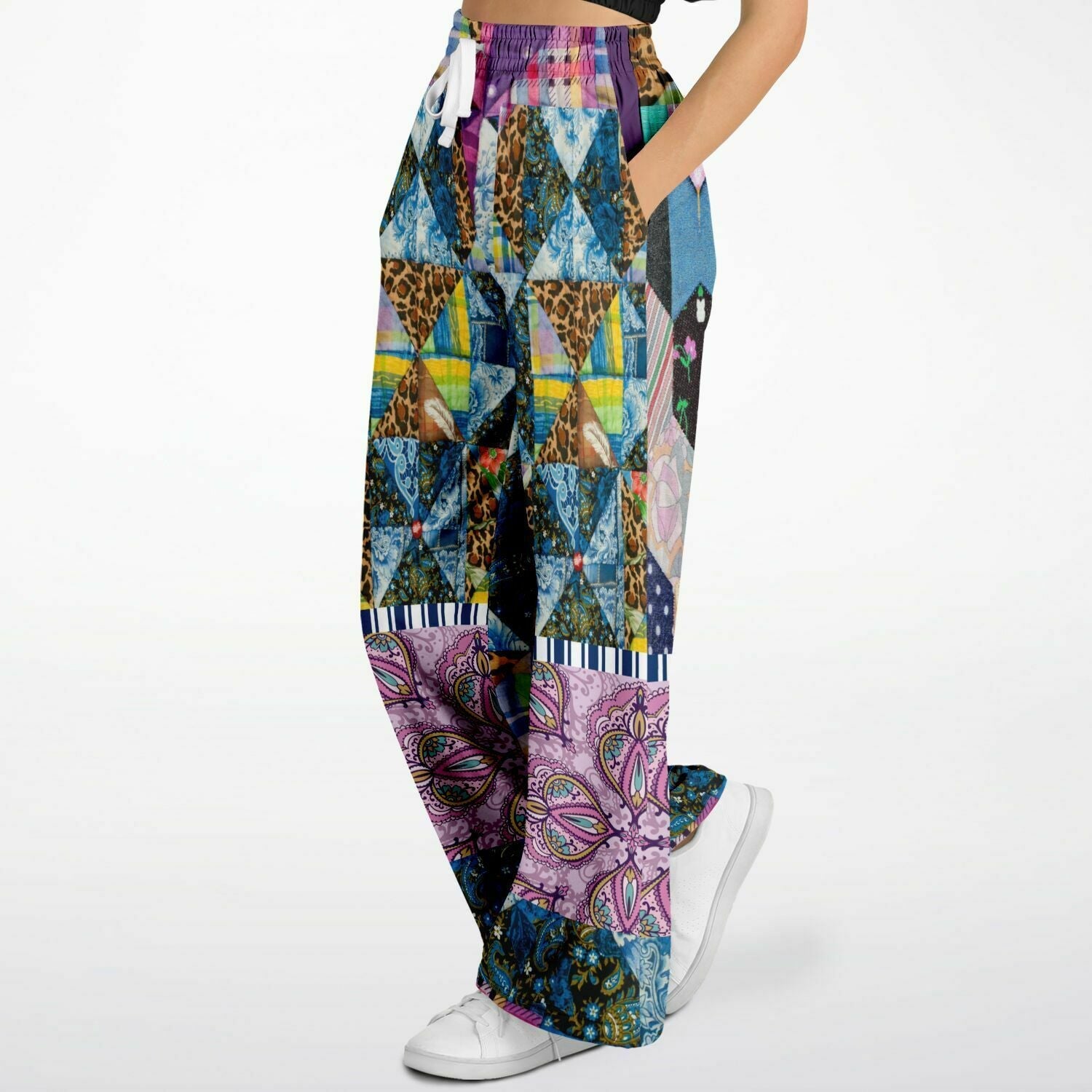 Gypsy Queen Juxtapose Purple Patchwork Quilt Eco-Poly Wide Leg Pants