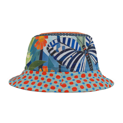 Sunshine and Butterflies in Stripes and Dots Vibrant Bucket Hat