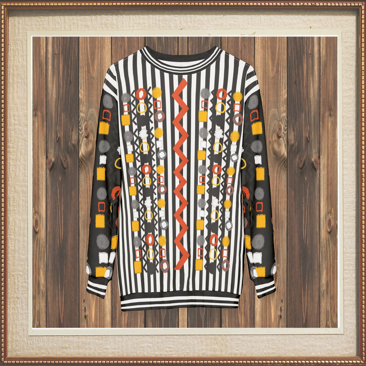Black Stripe and Bright Geometric Funhouse Unisex Sweatshirt (Gold Label)