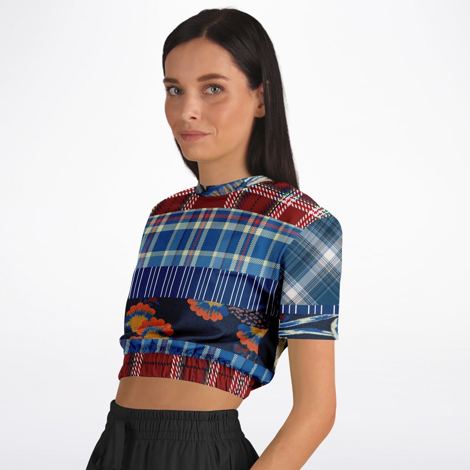 Andromeda Blue Plaid Cropped Sweater Pullover