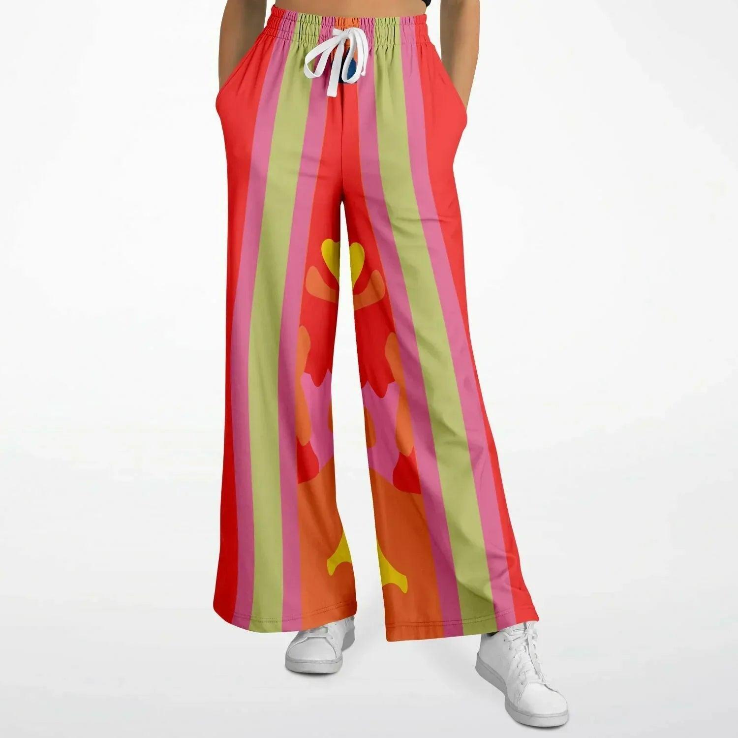Chili Pepper Colorblock Trio Stripe Eco-Poly Wide Leg Pants