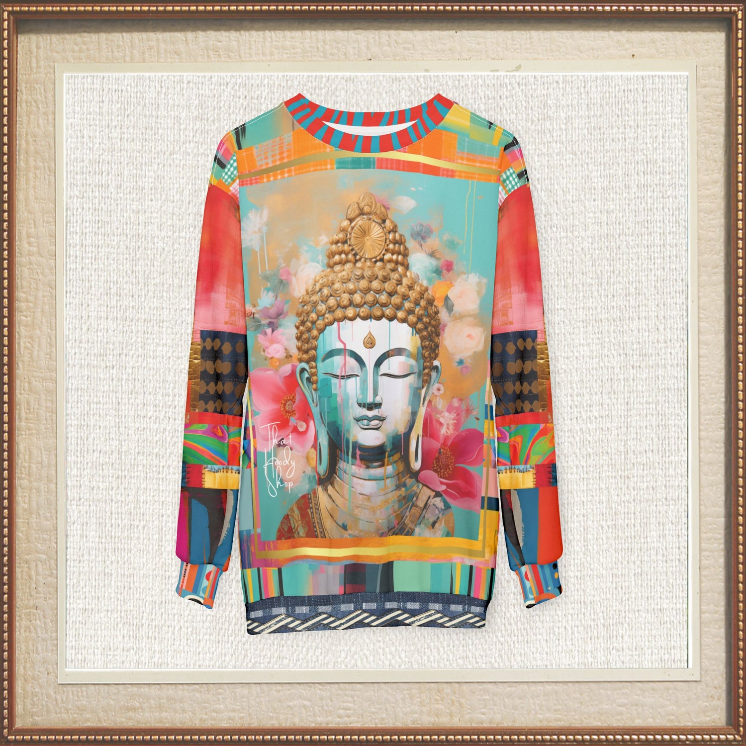 Serene Buddha in Pastel Patchwork Print Unisex Sweatshirt (Gold Label)