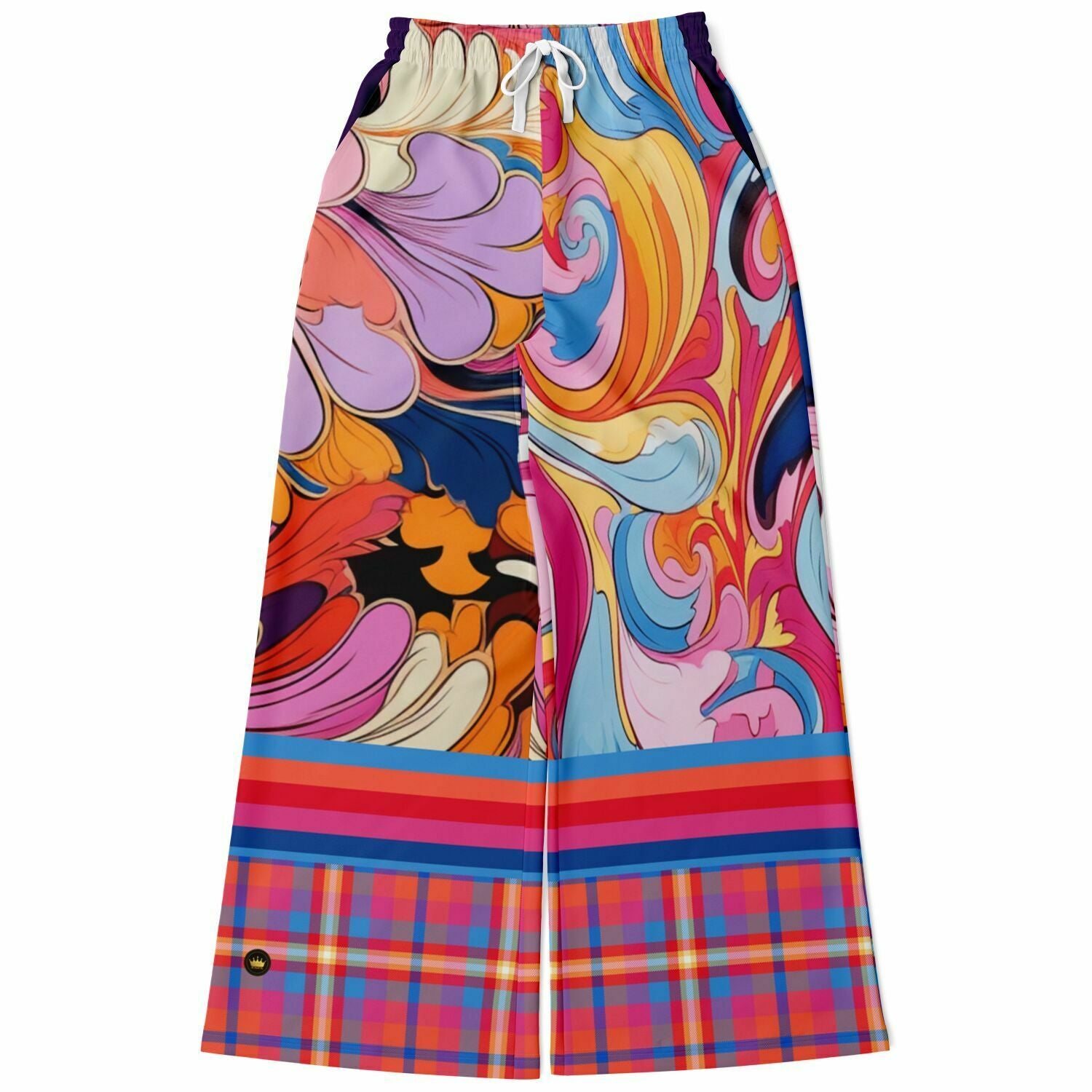 Haight Ashbury Wacky Floral Plaid Paisley Eco-Poly Wide Leg Pants