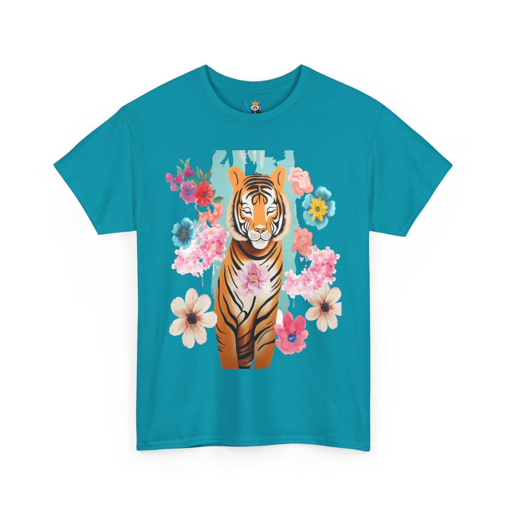 Tiger at Peace in Flowers Heavyweight Unisex Tee
