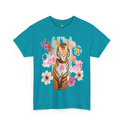 Tiger at Peace in Flowers Heavyweight Unisex Tee