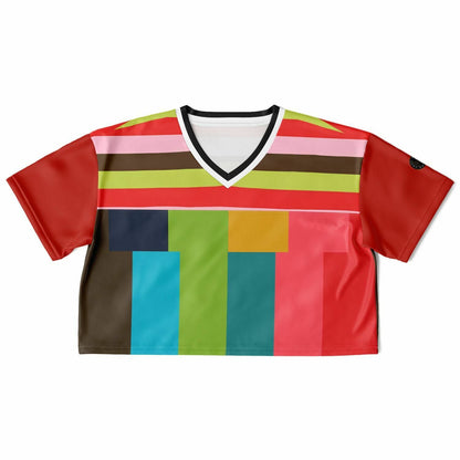 Watermelon Crush Rugby Stripe Eco-Poly V-Neck Crop Jersey