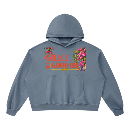 Greece - The Good Life Unisex Boxy Vintage Washed Hoodie
