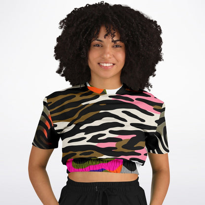 Wowzer Zowzer Animal Print Patchwork Eco-Poly Cropped Short Sleeve Pullover