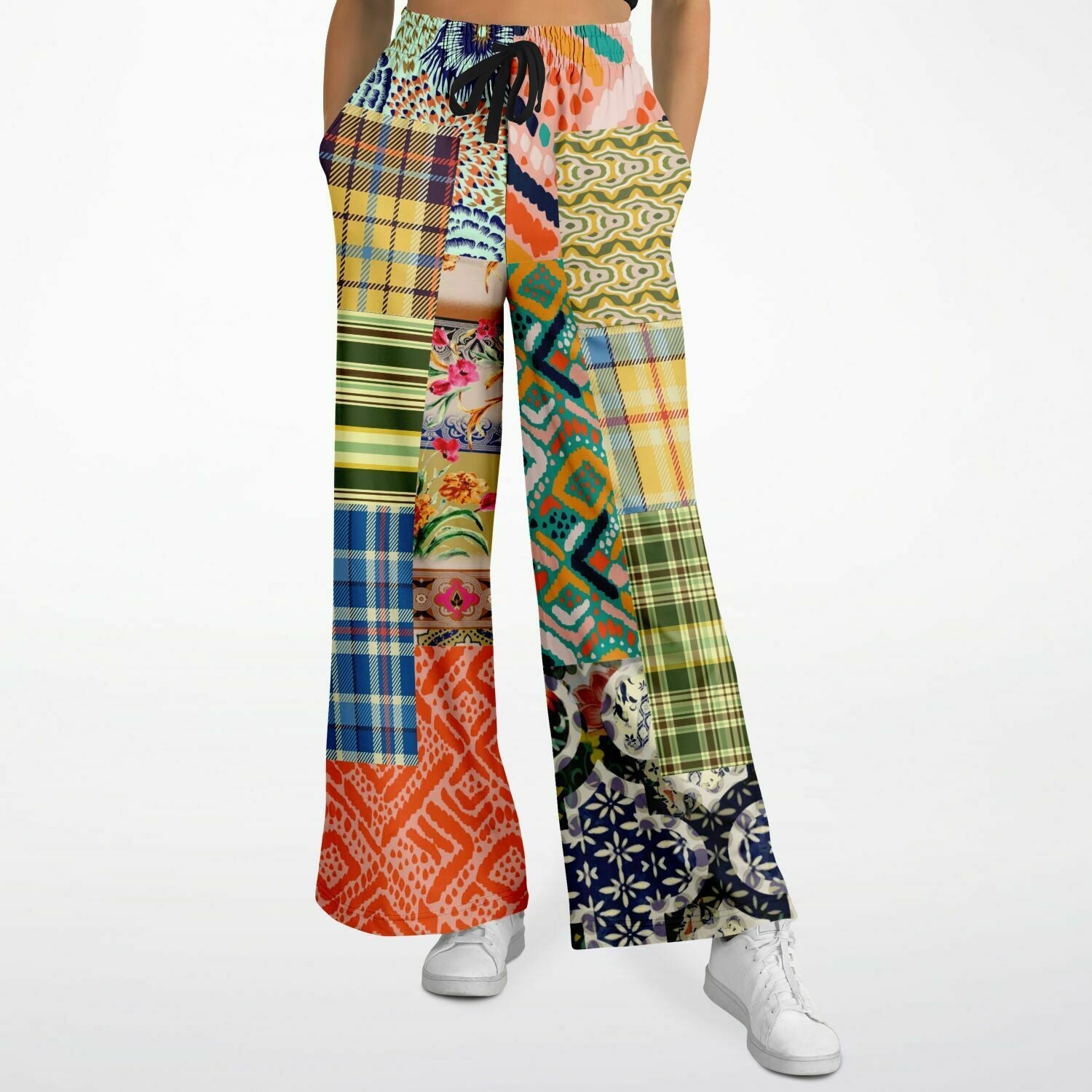 Ginger Snap Boho Patchwork Eco-Poly Wide Leg Pants