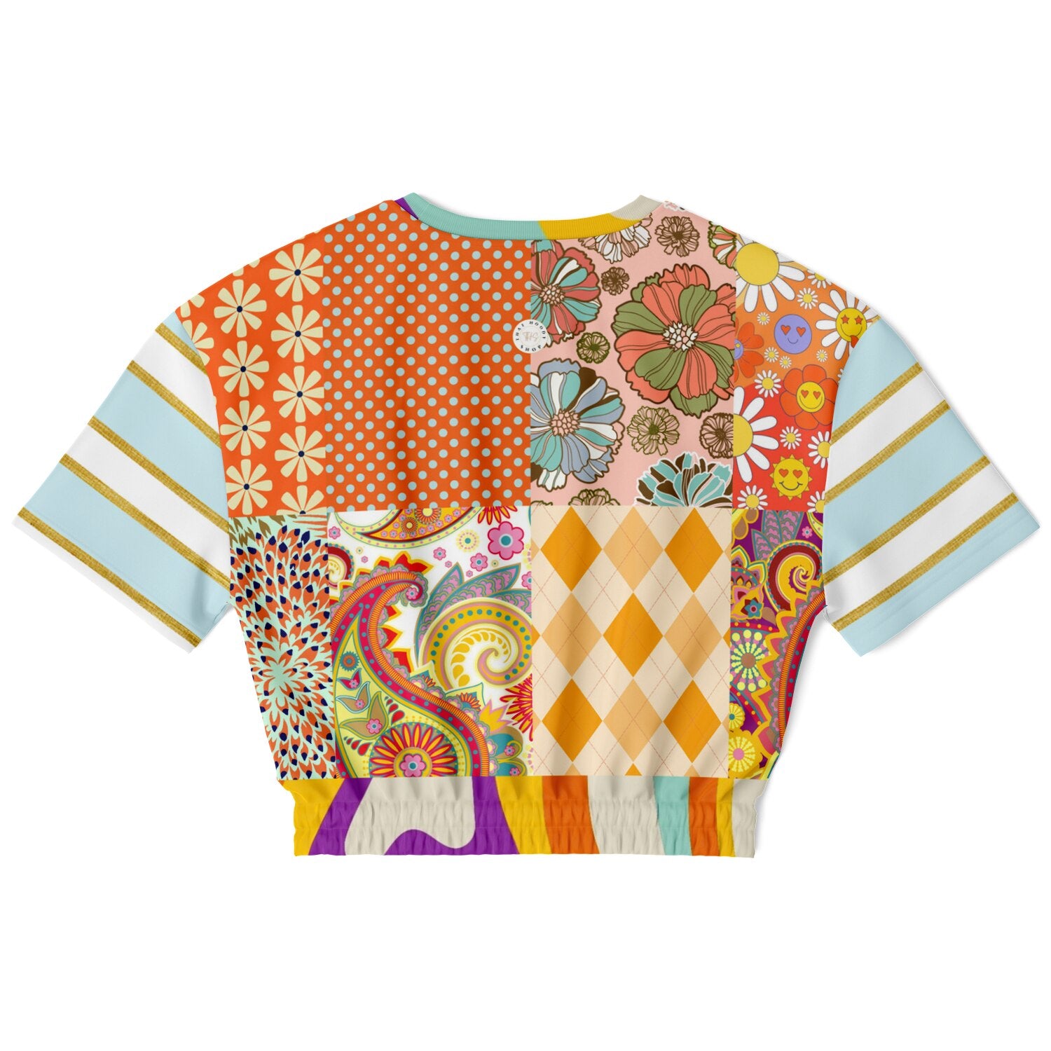 Happy Valley Retro Floral Patchwork Eco-Poly Short Sleeve Cropped Pullover