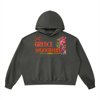 Greece - The Good Life Unisex Boxy Vintage Washed Hoodie