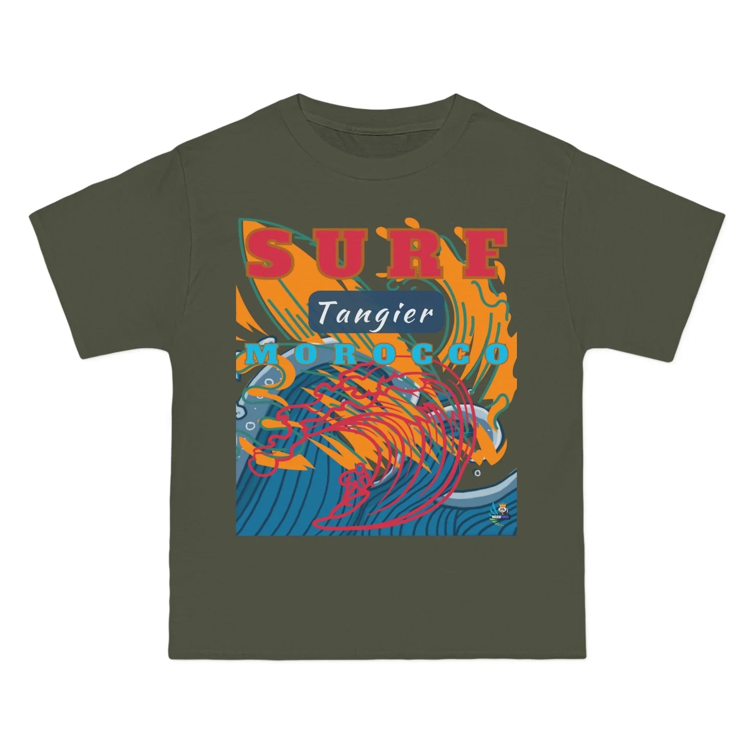 Army green t-shirt with colorful &