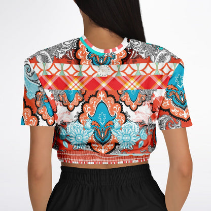 Coral Springs Hippie Patchwork Eco-Poly Short Sleeve Cropped Pullover