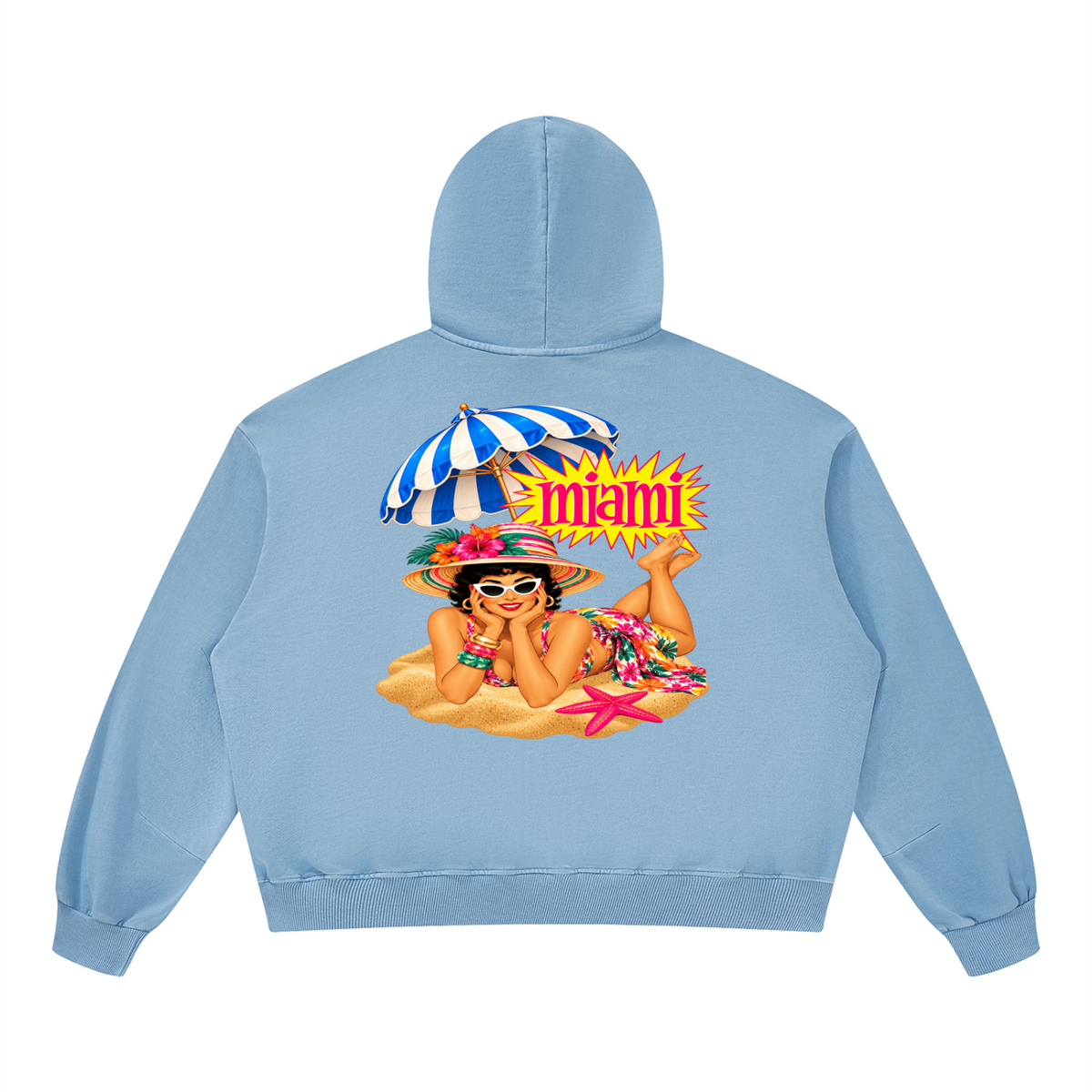 Miami Beach Girl on Vacation Unisex Boxy Vintage Washed Hoodie