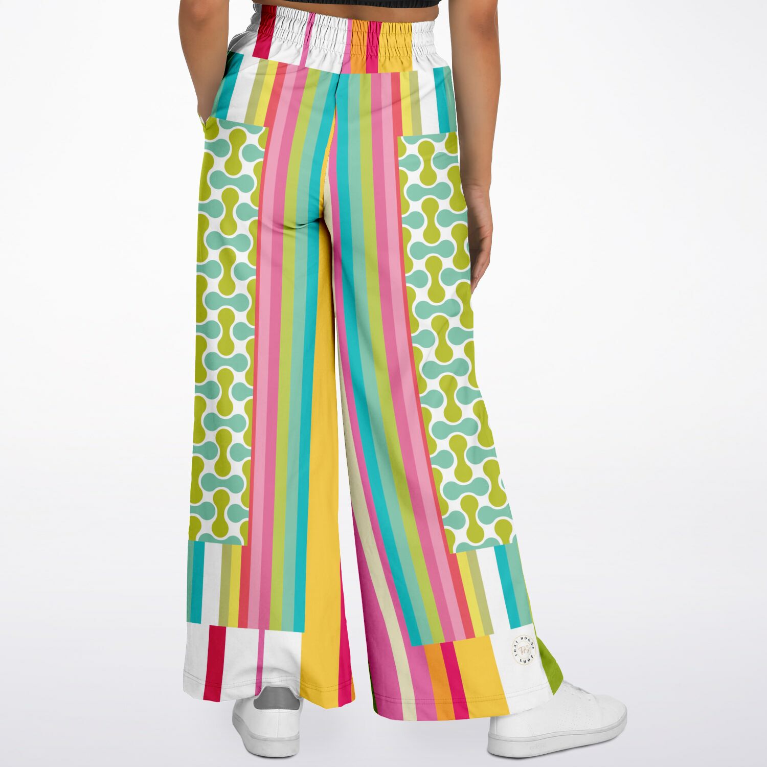 Green Anjou Pear Hobo Patchwork Eco-Poly Wide Leg Pants