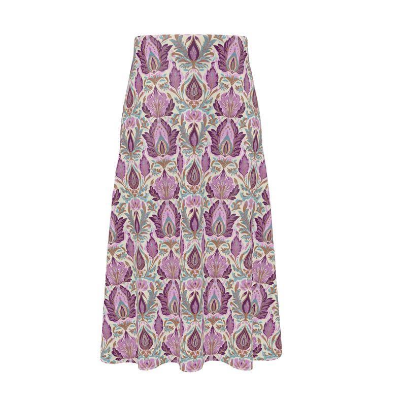 Maharani Bloom in Purple and Pink Floral Midi Skirt