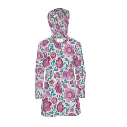 Pink Maharani Floral Womens Hooded Rain Jacket