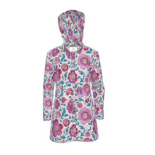 Pink Maharani Floral Womens Hooded Rain Jacket