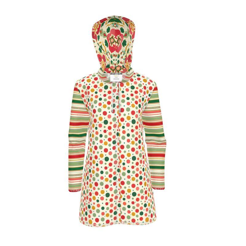 Orange and Green Maharani Stripes &amp; Dots Womens Hooded Rain Jacket