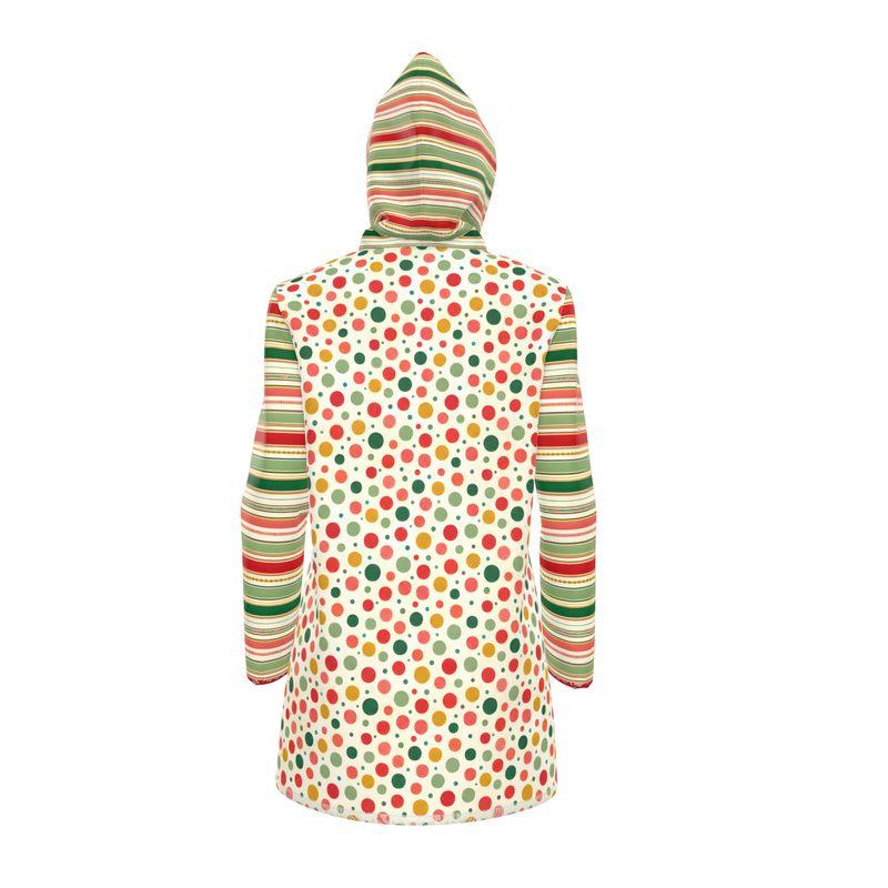 Orange and Green Maharani Stripes &amp; Dots Womens Hooded Rain Jacket