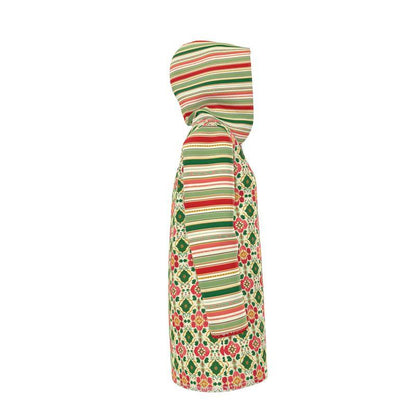 Maharani in Orange and Green Floral Stripe Womens Hooded Rain Jacket