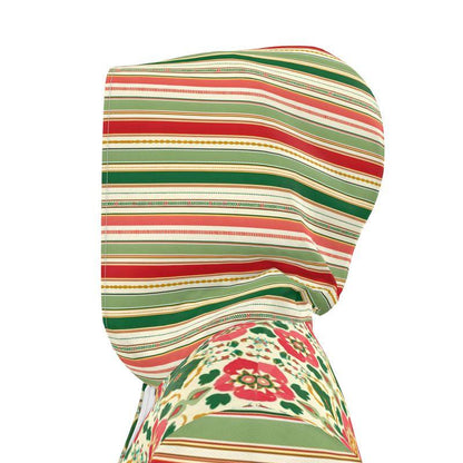Maharani in Orange and Green Floral Stripe Womens Hooded Rain Jacket