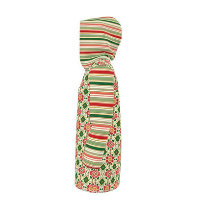 Maharani in Orange and Green Floral Stripe Womens Hooded Rain Jacket