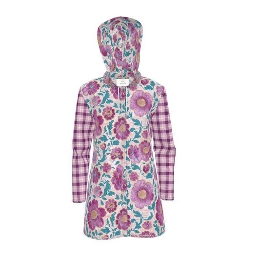 Pink Maharani Floral and Plaid Womens Hooded Rain Jacket