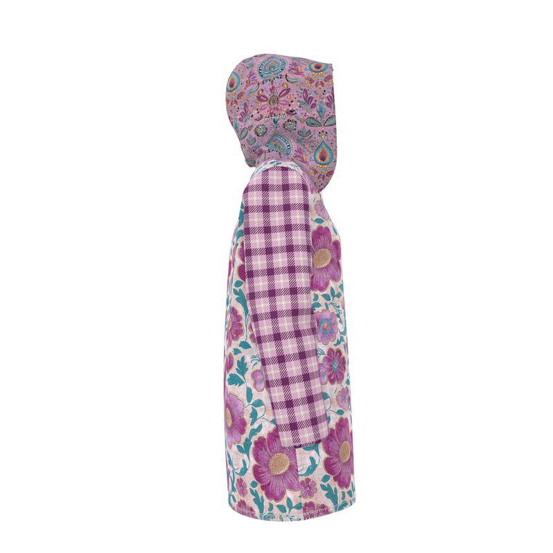 Pink Maharani Floral and Plaid Womens Hooded Rain Jacket