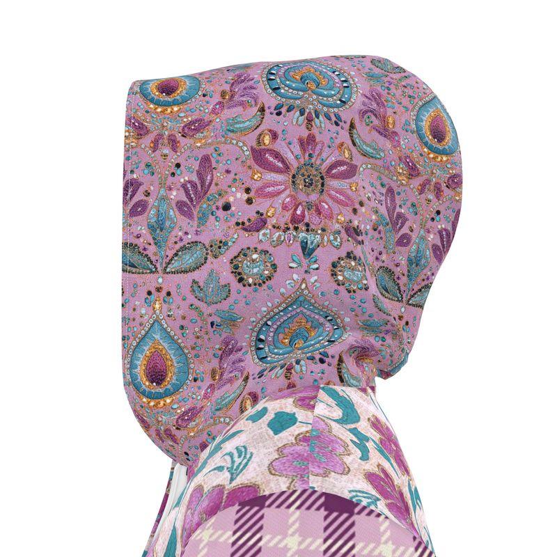 Pink Maharani Floral and Plaid Womens Hooded Rain Jacket