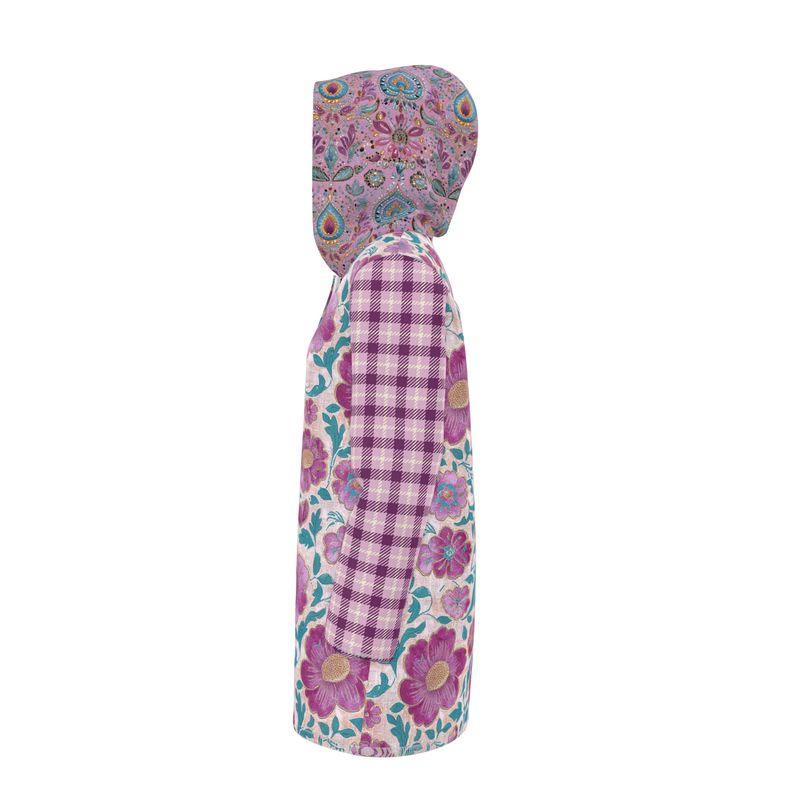 Pink Maharani Floral and Plaid Womens Hooded Rain Jacket