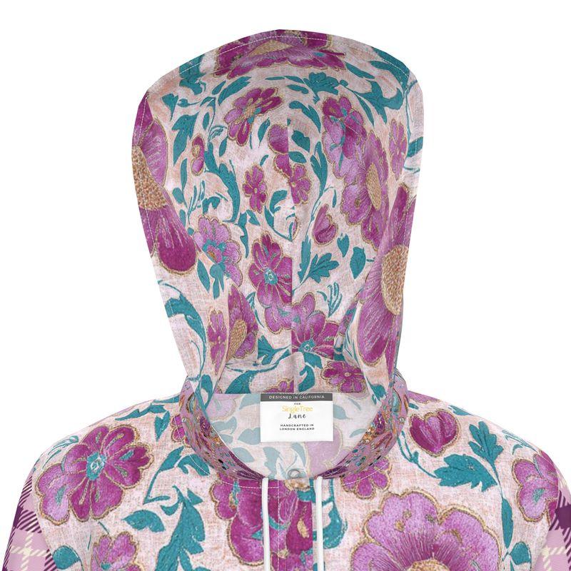 Pink Maharani Floral and Plaid Womens Hooded Rain Jacket
