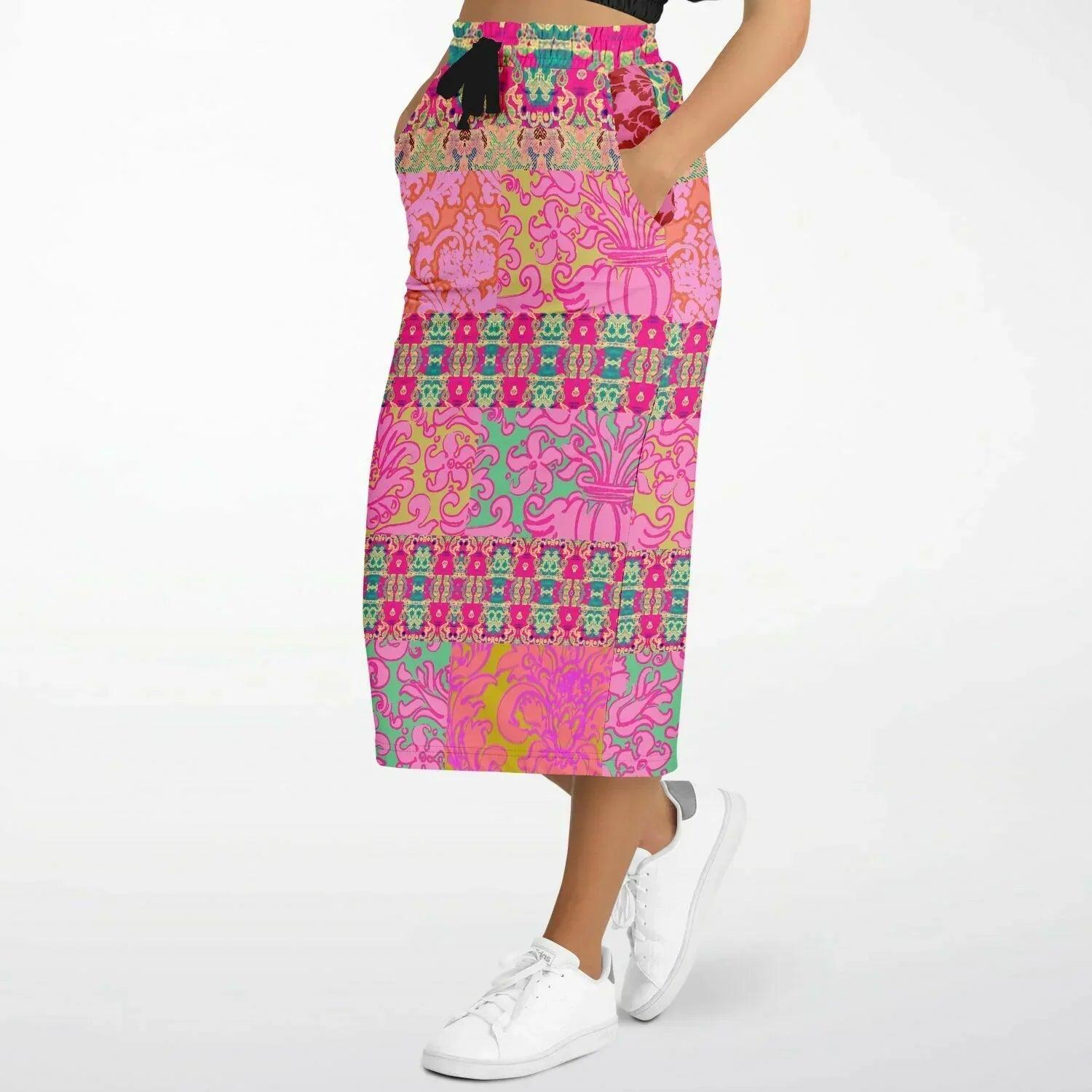 Gypsy Beat Pink Floral Patchwork Long Pocket Skirt