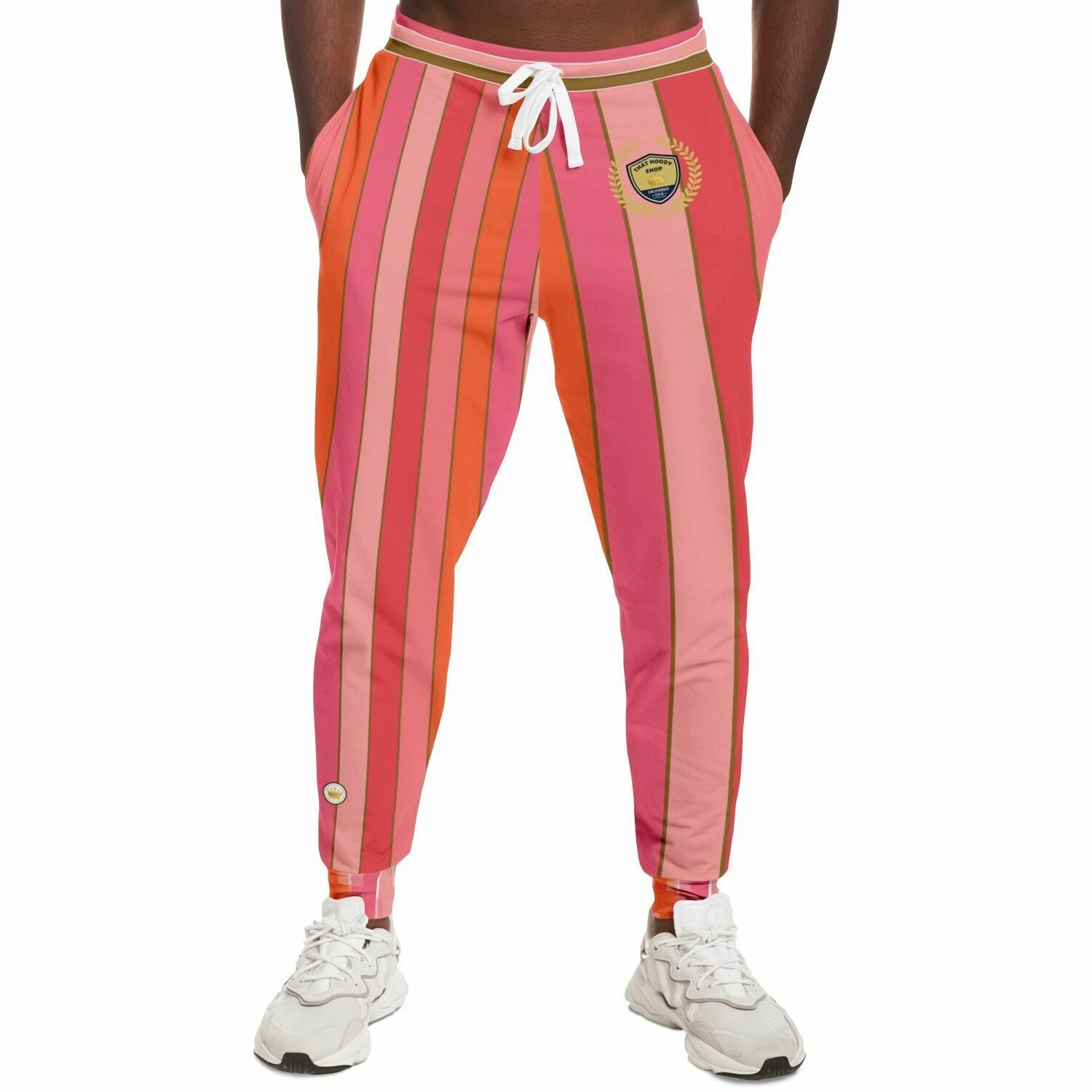 Coral Lipstick Rugby Stripe Eco-Poly Unisex Joggers