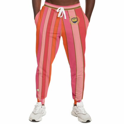 Coral Lipstick Rugby Stripe Eco-Poly Unisex Joggers