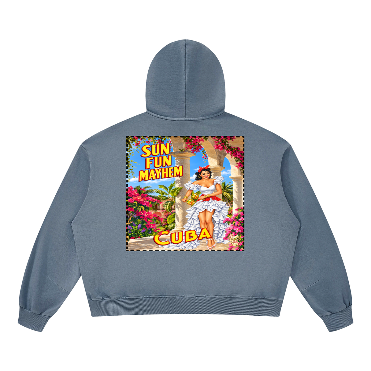 Sun Fun Mayhem in Cuba Unisex Boxy Vintage Washed Hoodie