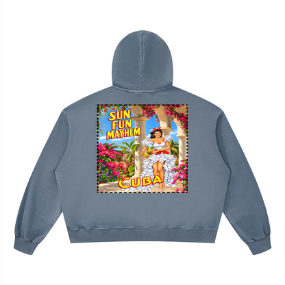 Sun Fun Mayhem in Cuba Unisex Boxy Vintage Washed Hoodie