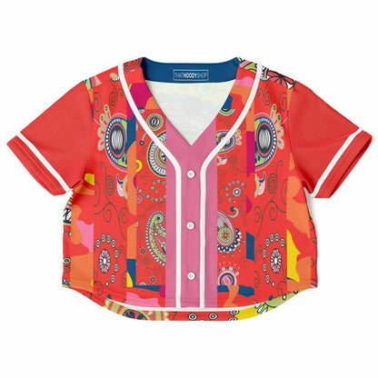 Chili Pepper Camo Paisley Eco-Poly Cropped Button Front Jersey