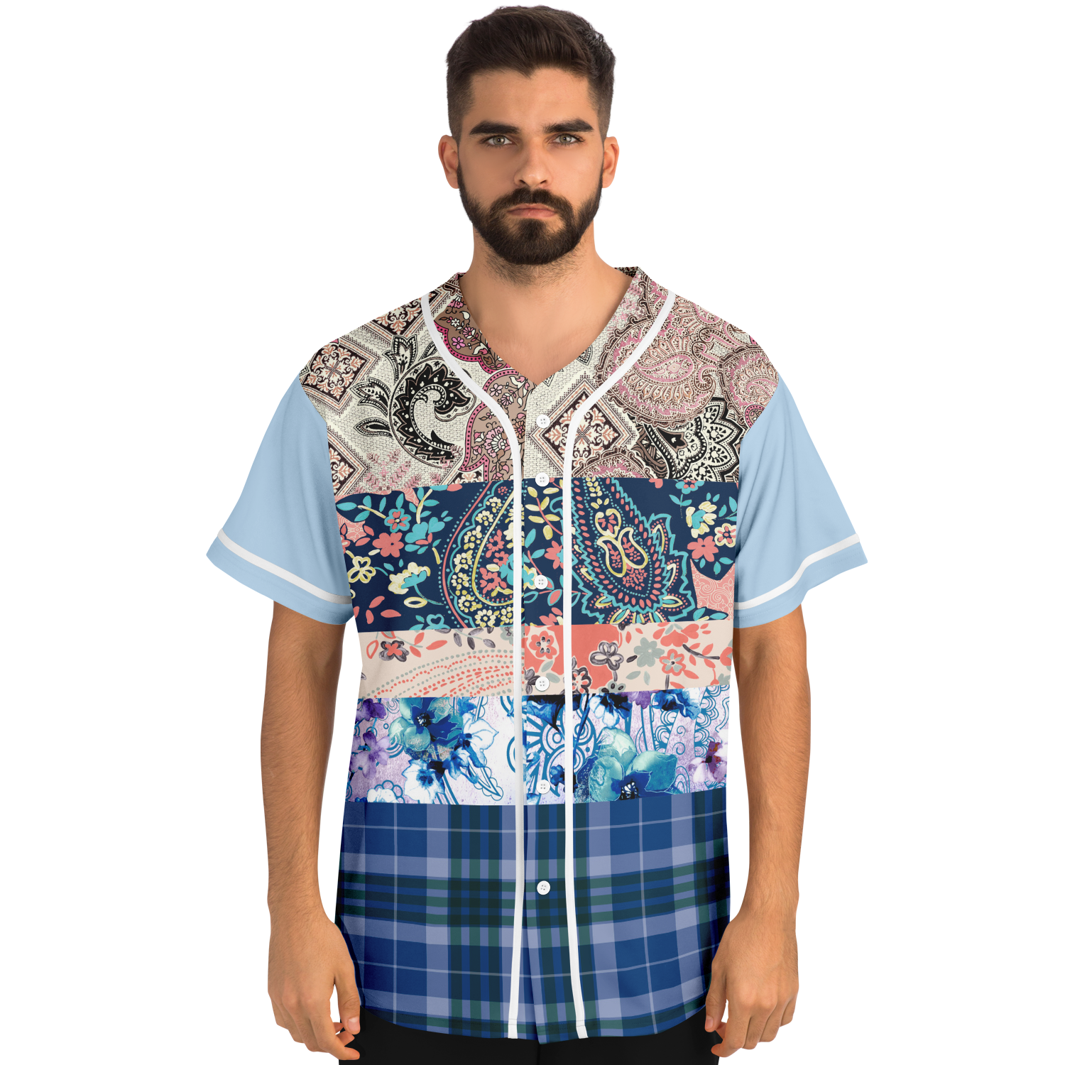 Dolores Park Paisley Print Short Sleeve Eco-Poly Baseball Jersey