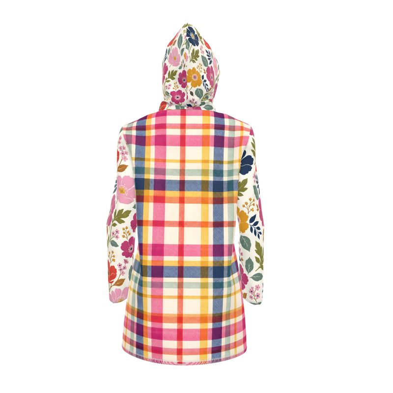 Bloom Baby Bloom in Plaid Floral Dots Womens Hooded Rain Jacket