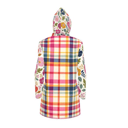 Bloom Baby Bloom in Plaid Floral Dots Womens Hooded Rain Jacket